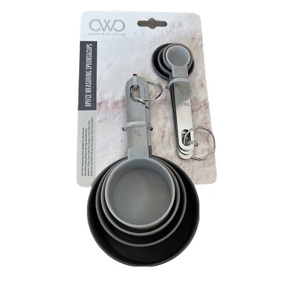 CWC Cook With Color 8pc Measuring Spoons/Cups Grey Stainless Steel NEW ...