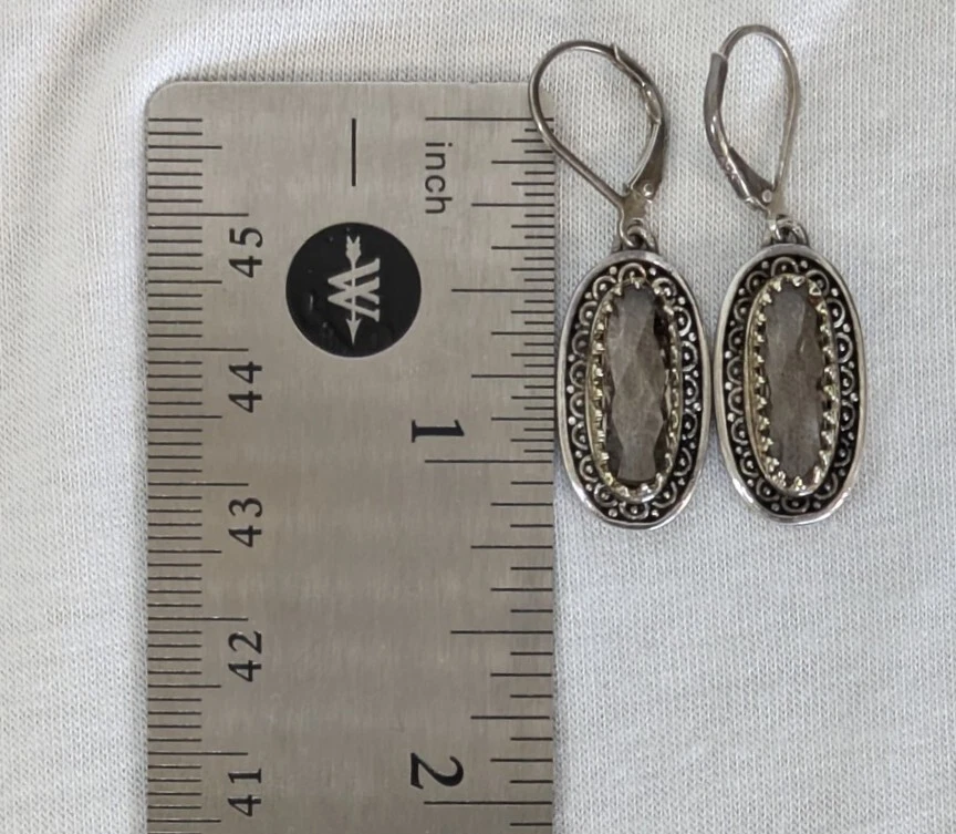 Серьги из 18-каратного золота 925 пробы с подлинными драгоценными камнями 5x15 мм с застежкой-рычагом 8,6 г ~3 карата каждая - Изображение 4 из 4