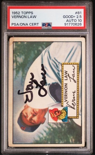 1952 Topps Vern Law Signed Baseball Card #81 PSA 2.5 PSA/DNA Certified 10 Auto