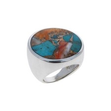 Sterling Silver, Genuine Stone Ring, Statement, Turquoise, Spiny Oyster, Modern
