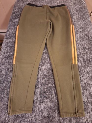 Adidas Boys Sz Large Army Green/Yellow Striped Heavy Weight Track Sweat Pants - Picture 2 of 8