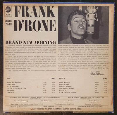 FRANK D'RONE Brand New Morning 1968 LP Vintage Jazz Big Band Vocal
