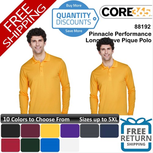 🔥 CORE365 Men Pinnacle Performance Long Sleeve Pique Polo Up To 5XL 88192 - Picture 1 of 51