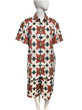 Men RISING REVOLT Red Chain Print 2Pc Set Shirt & Shorts Size L Chest 44 NWT