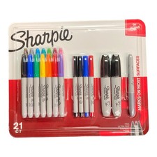 Sharpie Permanent Markers Assorted Colors Tips, 21 Pack Fine, Ultra, Chisel