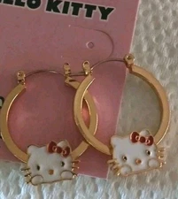 Hello Kitty ! Goldtone 1" Hoops, Leverback,  New! Youth,teens,adults! 