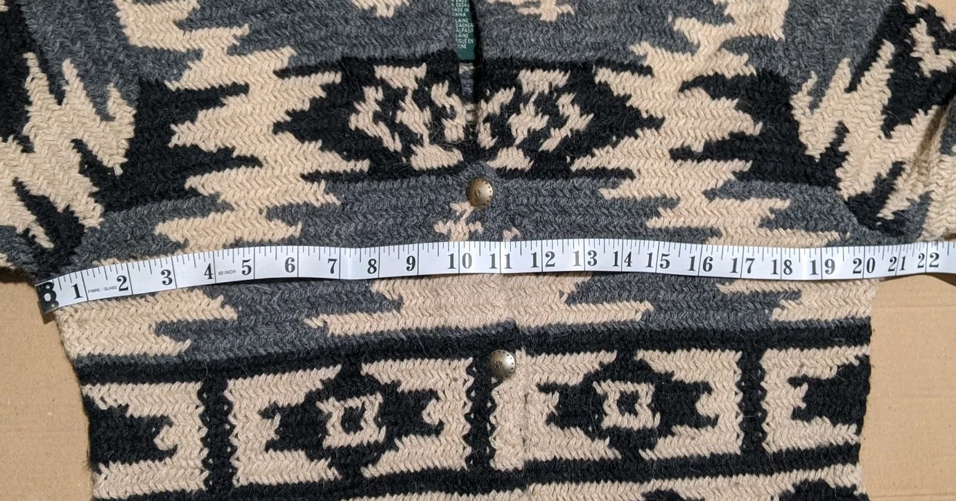 Ralph Lauren Aztec Southwestern Rare Wool and Alpaca Chunky Hand Knit Cardigan M image 7