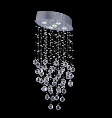 5-Lts Crystal Chandelier Chrome Finish With GU10 50W Bulbs, Modern Pendant Light