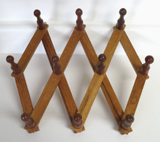 Vintage Wooden 10 Peg Expandable Accordion Wall Rack Mug Hat Coat Jewelry Hanger