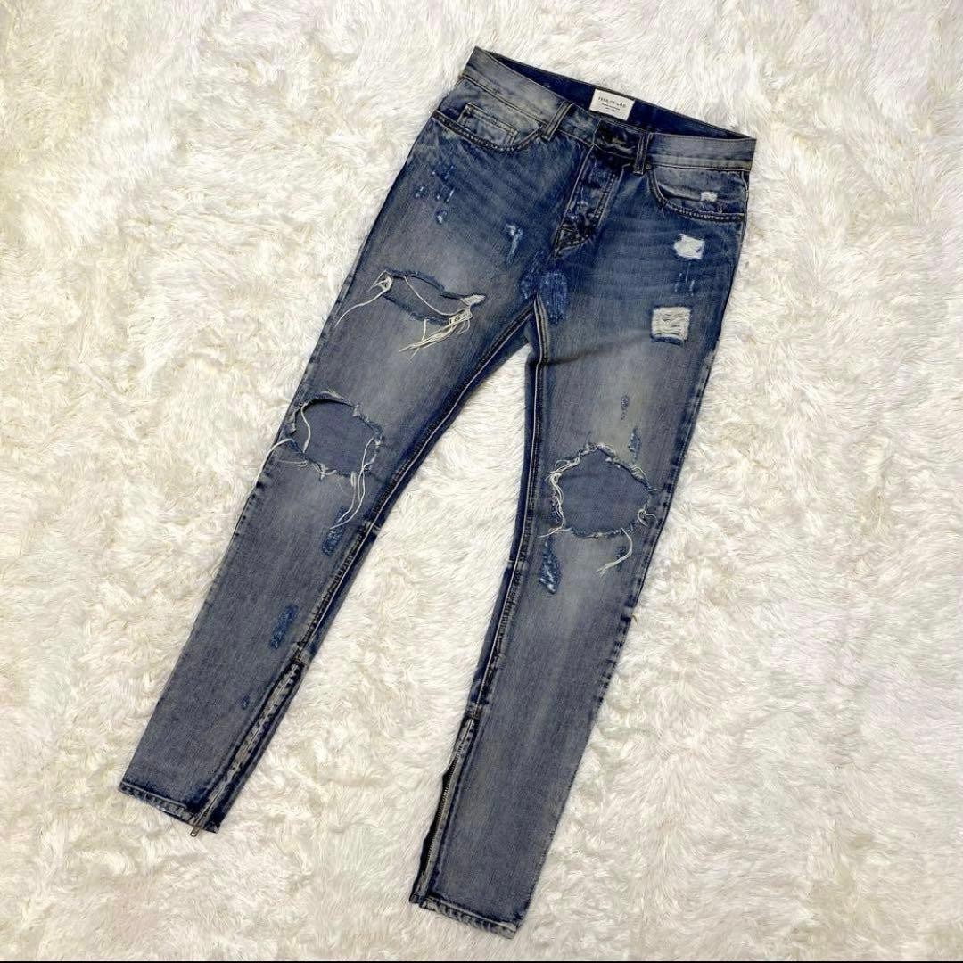 Rare Fear Of God Hem Zip Destroy Knee Crush Skinny thumbnail 2