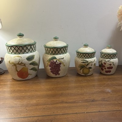 Raymond Waites 4 Canisters Cornucopia/Fruit Lattice By Certified International