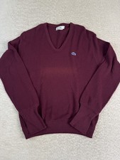 Vintage Izod Lacoste Sweater Mens Large V Neck Alligator Acrylic 80s Retro