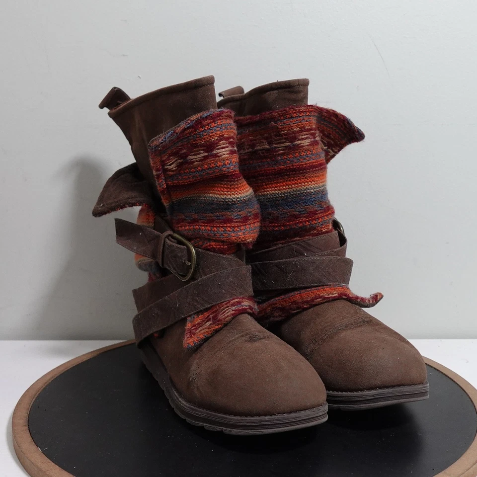 Botas Muk Luks Mujer 9 Marrón Imitación Gamuza Tejido Suéter Puño Acogedoras Sin Cordones Informales Foto 2 de 4