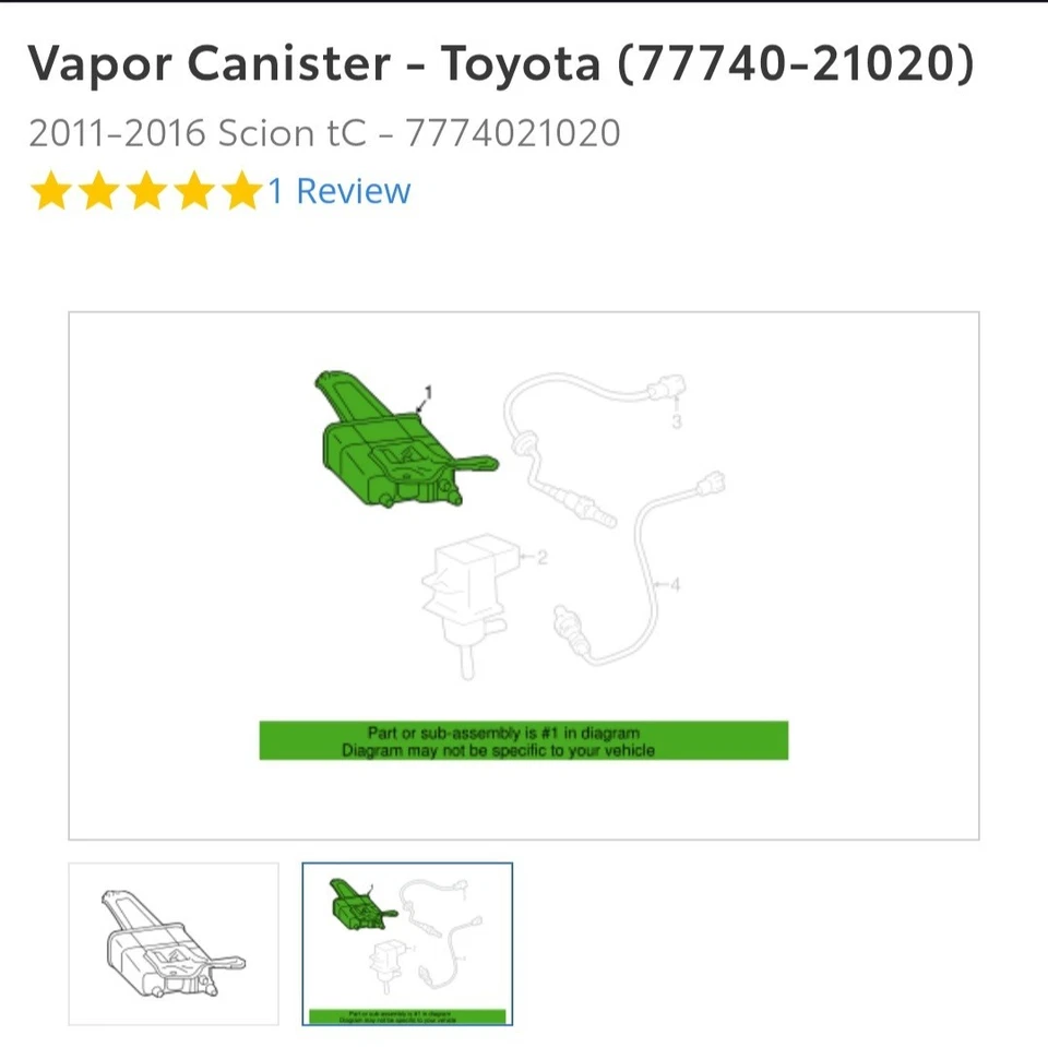 丰田 Scion Tc 2011 - 2016 全新蒸汽罐 丰田 (77740 - 21020) 同日发货 — 第 4/4 张图片