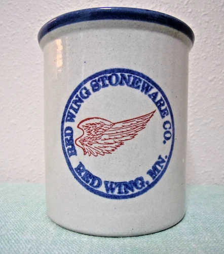 Red Wing Pottery Blue Rim Stoneware Crock  3 5/8 " tall  Minnesota Pencil Holder
