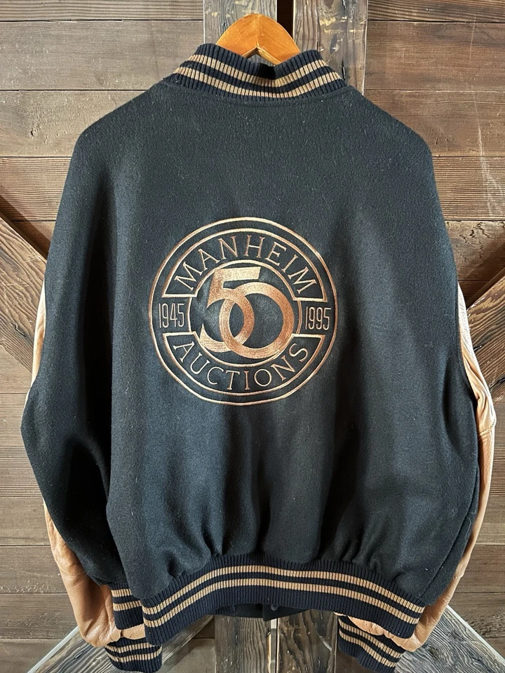 Varsity Jacket Black Wool with Leather Sleeves Manheim Motor Auction - Image 2 of 4