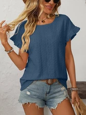 Crewneck Sweet Short-Sleeve Hollow-Out Top