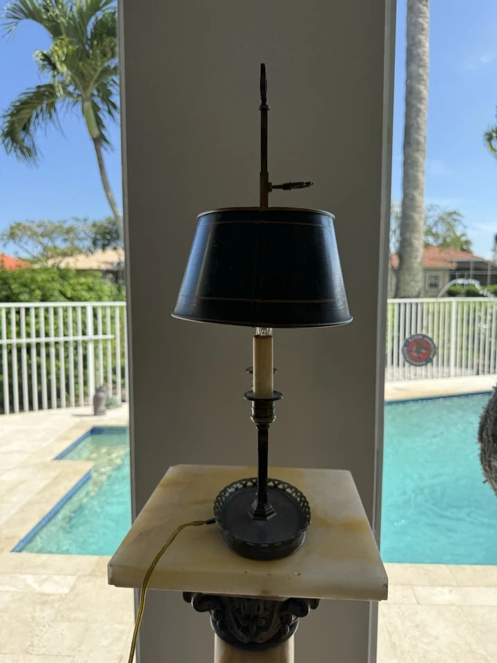 Antique French Empire Ormolu Bouillotte￼ Harp Lamp With Tole Shade ￼ - Image 4 of 4