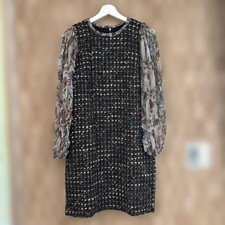 Dolce & Gabbana Dress Knee Length Black Gold Floral Chiffon Size 40