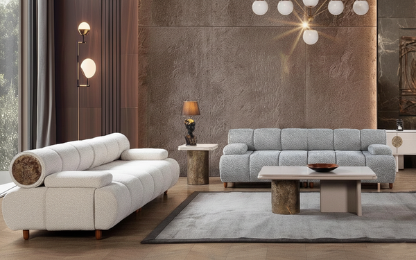 LuxuriöSes Wohnzimmer-Set 3+3-Sitzer Beiger Sofa Grauer Sofa PolstermöBel-image