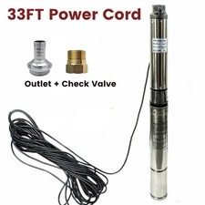 4" OD 1HP Deep Well Submersible Pump 207' Hmax 220V 33GPM 33' Cord 1 1/4in NPT
