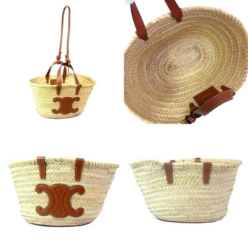 Celine Teen Classic Pannier Triomphe 2Way Basket Handbag Beige Camel