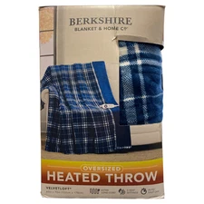 Berkshire Oversized Heated Throw with Auto Shut Off, 60"x70", Plaid Navy