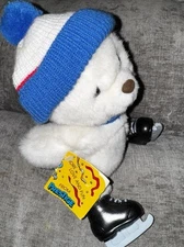 PTC Prestige Toy White Blue Ice Skating Winter Hat Scarf Bear Plush Vintage 1988