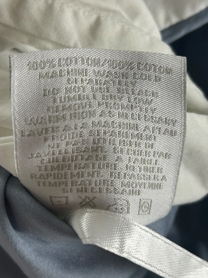 RESTORATION HARDWARE QUEEN Duvet Cover Blue White Brown Satin Stitch Italy 86x84 - Image 3 of 4