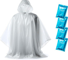 Free Duty Tax Pack of 4 Clear Disposable Rain Ponchos with Hood for Adults