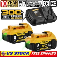 20V For DeWalt 20Volt Max XR 8.0AH Li-Ion Battery/Charger DCB205-2 DCB208 DCB200