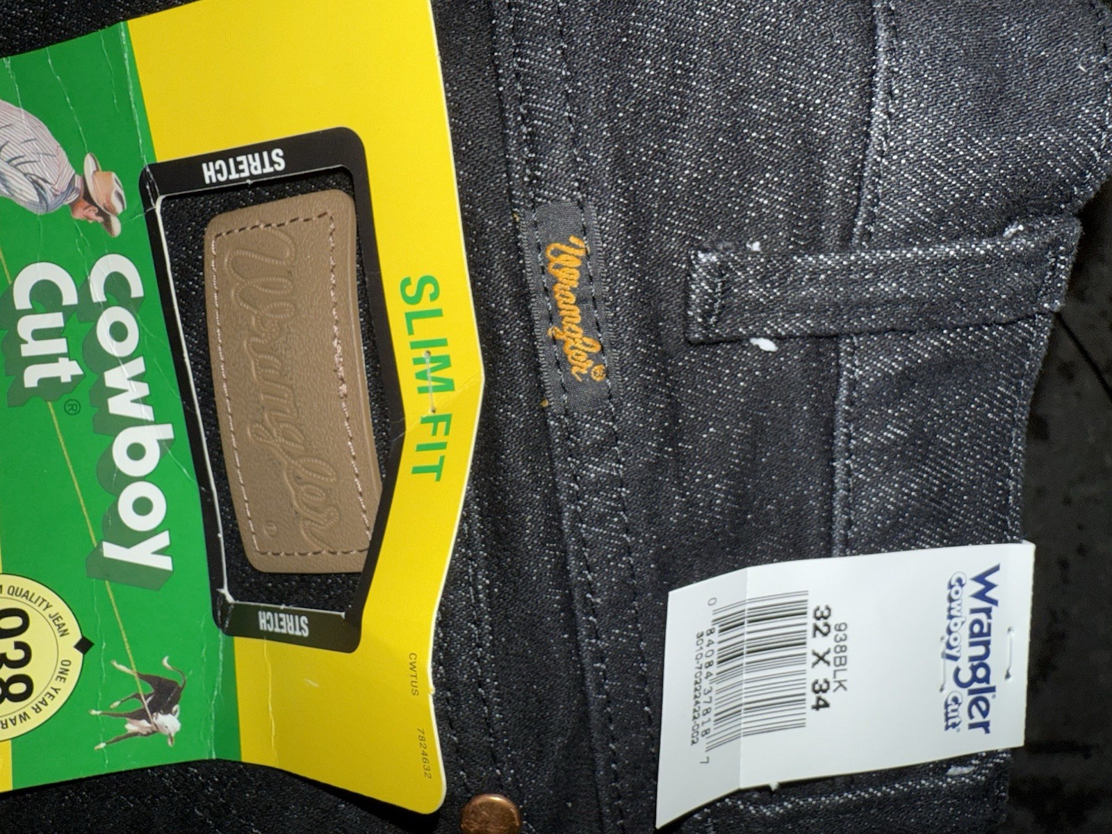 Wrangler Cowboy Cut 938 Black Slim Fit Heavyweight Stretch Denim Jeans Men 32x34 thumbnail 4