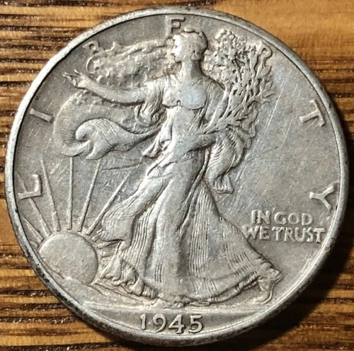 1945 D Walking Liberty Silver Half Dollar - XF Quality Coin - FREE SHIPPING