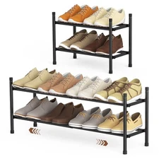 Expandable Shoe Rack, 2 Tier Shoe Rack for Closet, Stackable Adjustable 
