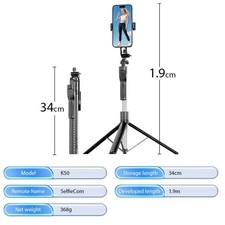 NEU 190cm Handy Stativ & Selfie Stick Aluminium Integriertes Ausziehbares 3-in-1