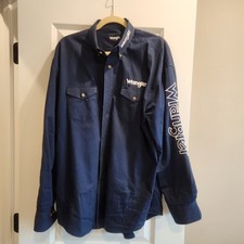 Wrangler Mens Western Cowboy Shirt Long Sleeve Button-Up Blue. Size Xl