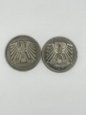 1975 F & D German 5 Mark Coins. Lot Of 2