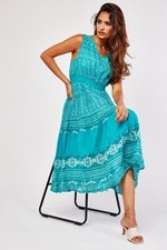 SALE! New Turquoise AQUA Shirred Summer COTTON Midi Dress PLUS Size 4XL 20-22
