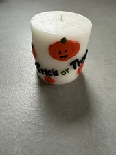Vintage 1970's 4" TRICK OR TREAT Pumpkin Candle For Halloween/Original Owner HTF