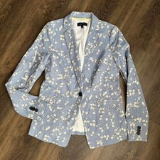 New Lined Talbots blue and white elegant floral blazer