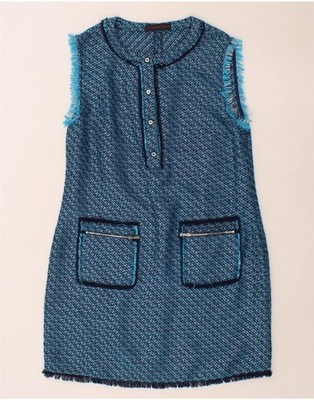 TRUSSARDI JEANS Damen ärmelloses Basic Kleid IT 46 Large blau fleckig CP68