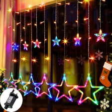 Christmas LED Curtain Star Lights Window String Fairy Waterproof Decor Xmas Gift