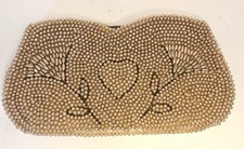 Vintage La Regale Champagne Gold Beaded Pearl Look Evening Clutch Bag Purse
