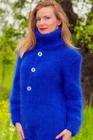 Blue mohair catsuit sweater fuzzy thick bodysuit turtleneck zentai overall M-L