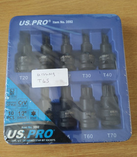 3592#1 US PRO Tools 9 pezzi 1/2" DR Torx Impact Star Bit Set di prese T20 T70 (NO T45)
