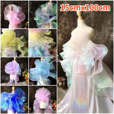 Lace Ruffle Frill Edging Trimming Fabric Holographic Mesh Pleated Costume