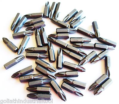 50 GOLIATH INDUSTRIAL 1'' SCREW BITS #2 PHILLIPS MAGNETIC TIPS SB1P2 DRIVER 