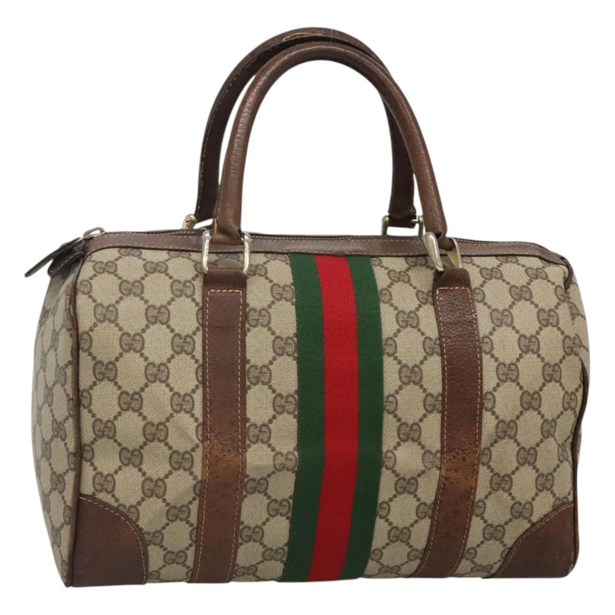 Sac GUCCI GG Supreme Web Sherry Line Boston PVC vintage beige or authentique BD1816