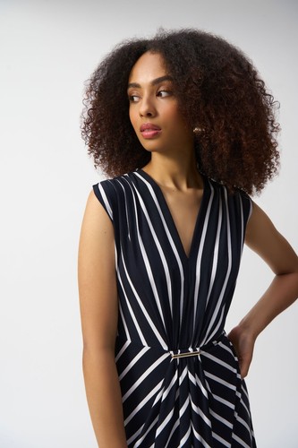 Joseph Ribkoff 251295 Midnight Blue/Vanilla Stripe Dress Original Price £289.00 - Picture 2 of 5