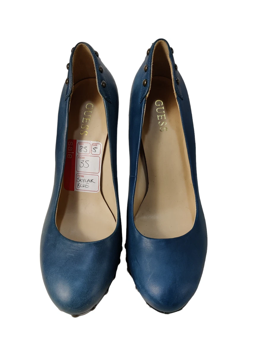 WOMENS GUESS UK 5 US 7M SKYLAR BLUE LEATHER HIGH HEEL STUD